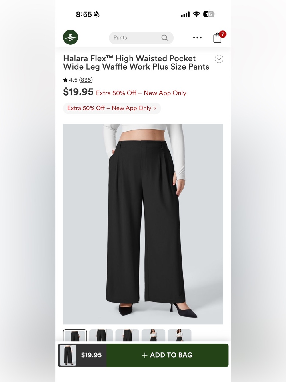 HALARA Black Wide-Leg Pull-On Trousers